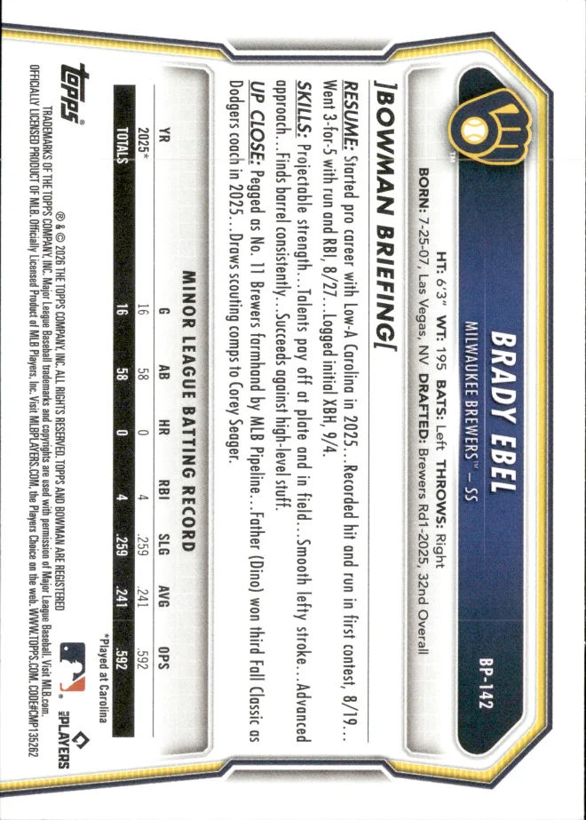 Brady Ebel card back