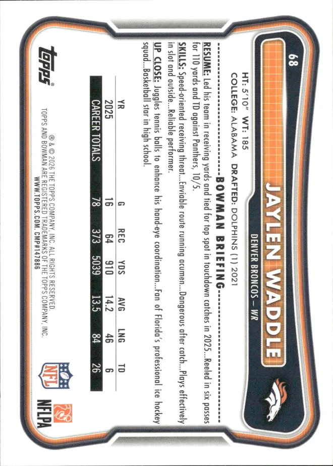 Jaylen Waddle card back
