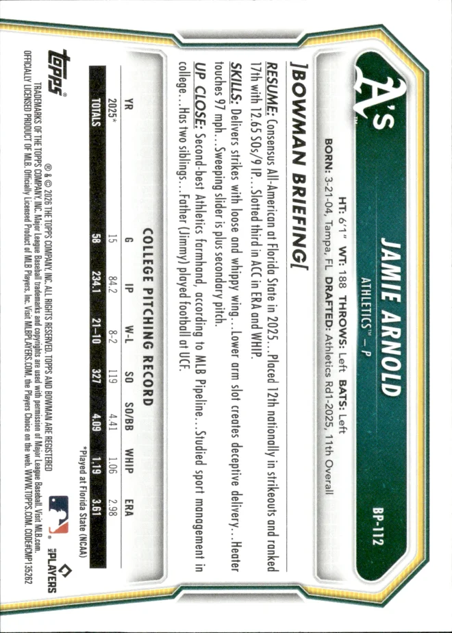 Jamie Arnold card back