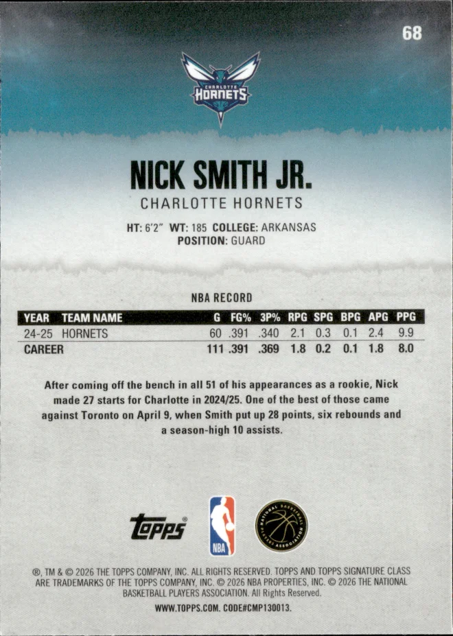 Nick Smith Jr. card back