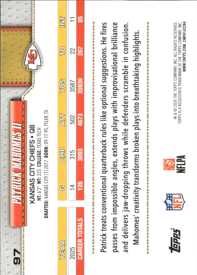 Patrick Mahomes II card back