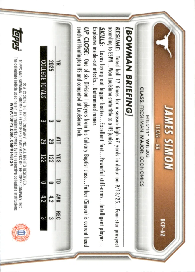 James Simon card back