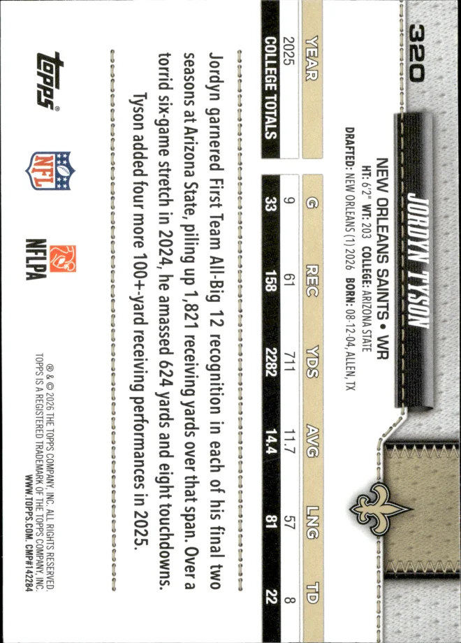 Jordyn Tyson card back
