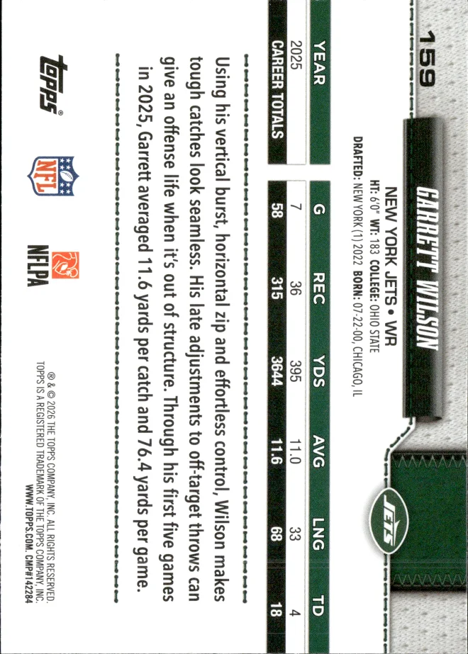 Garrett Wilson card back