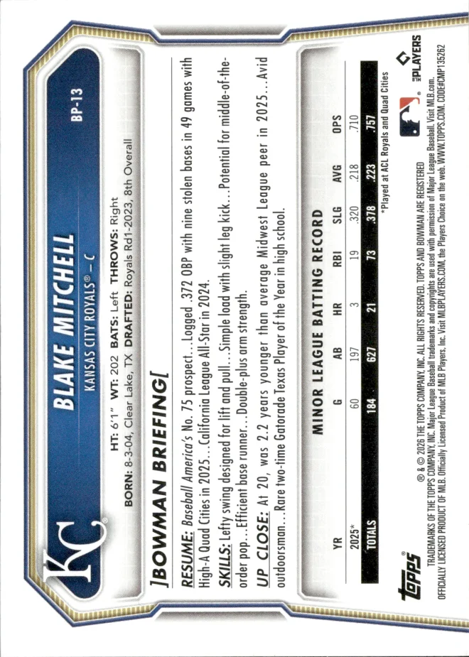 Blake Mitchell card back