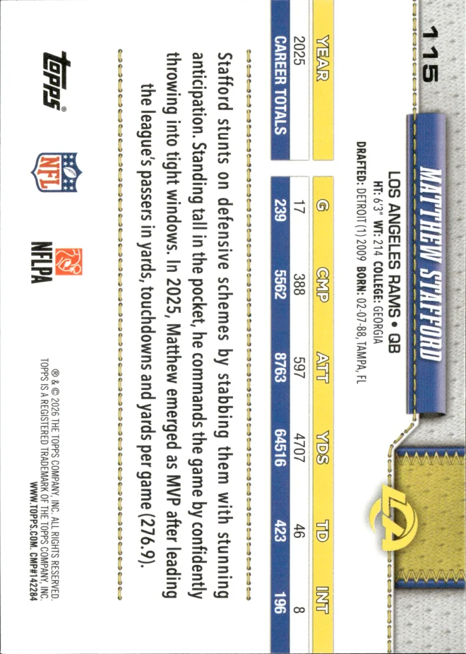 Matthew Stafford card back