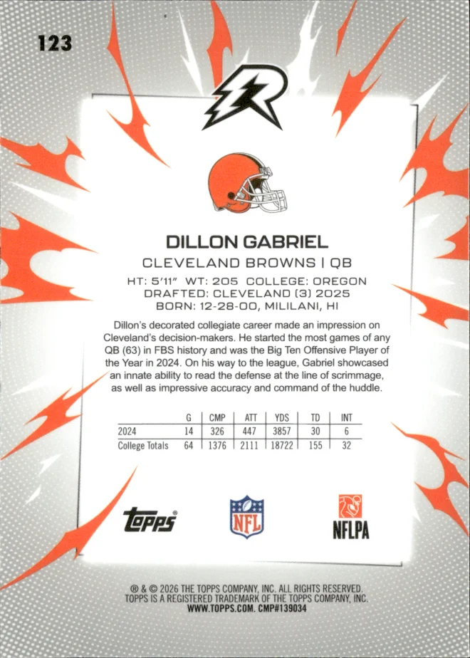 Dillon Gabriel card back