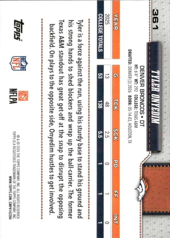 Tyler Onyedim card back