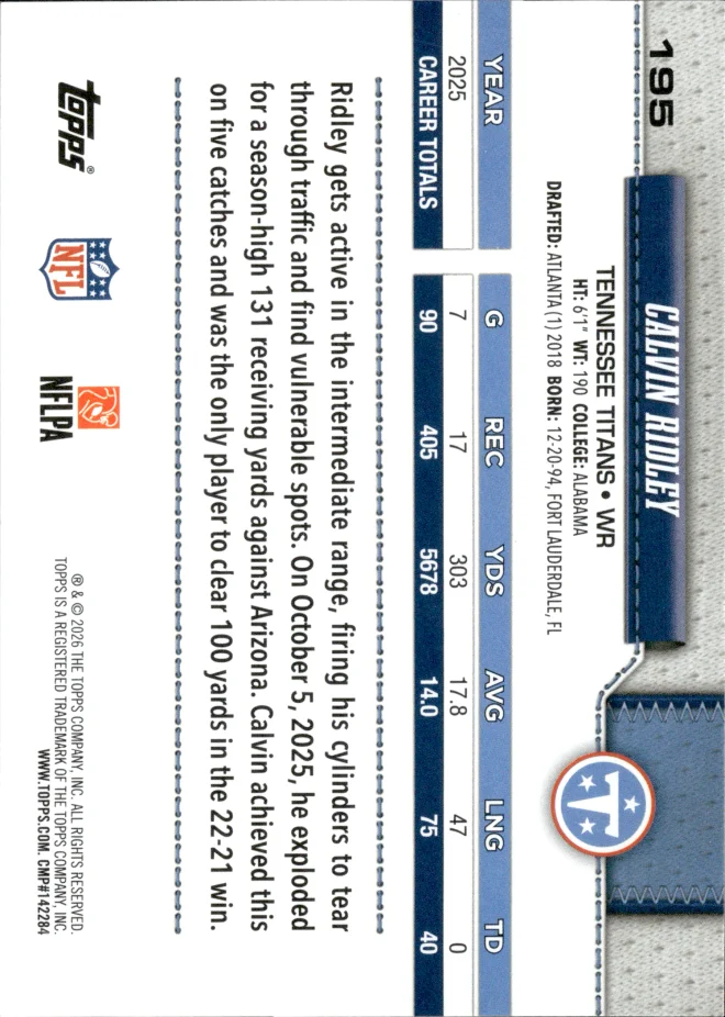 Calvin Ridley card back