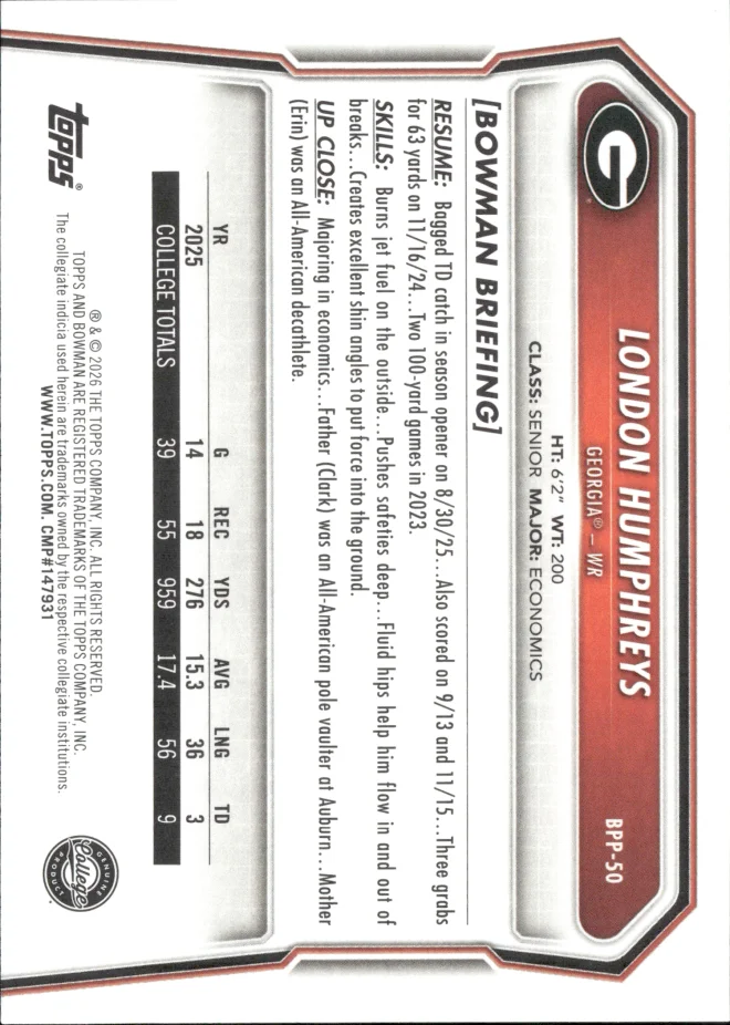 London Humphreys card back