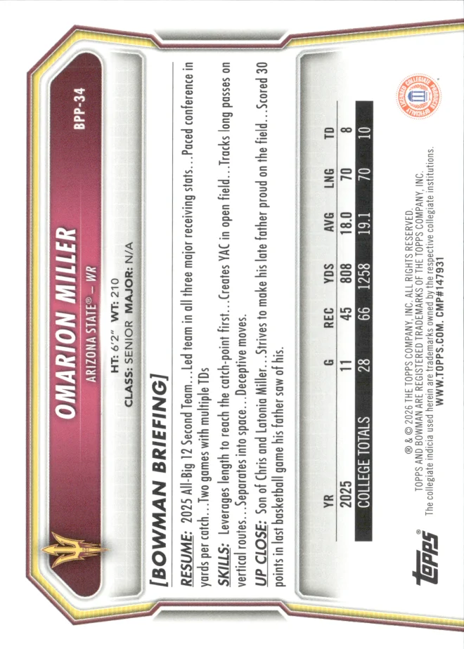 Omarion Miller card back