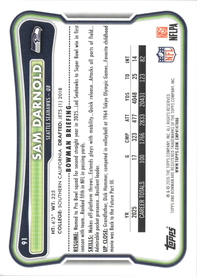 Sam Darnold card back