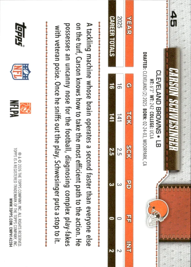 Carson Schwesinger card back