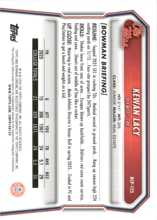 Kewan Lacy card back