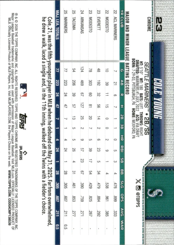 Cole Young card back