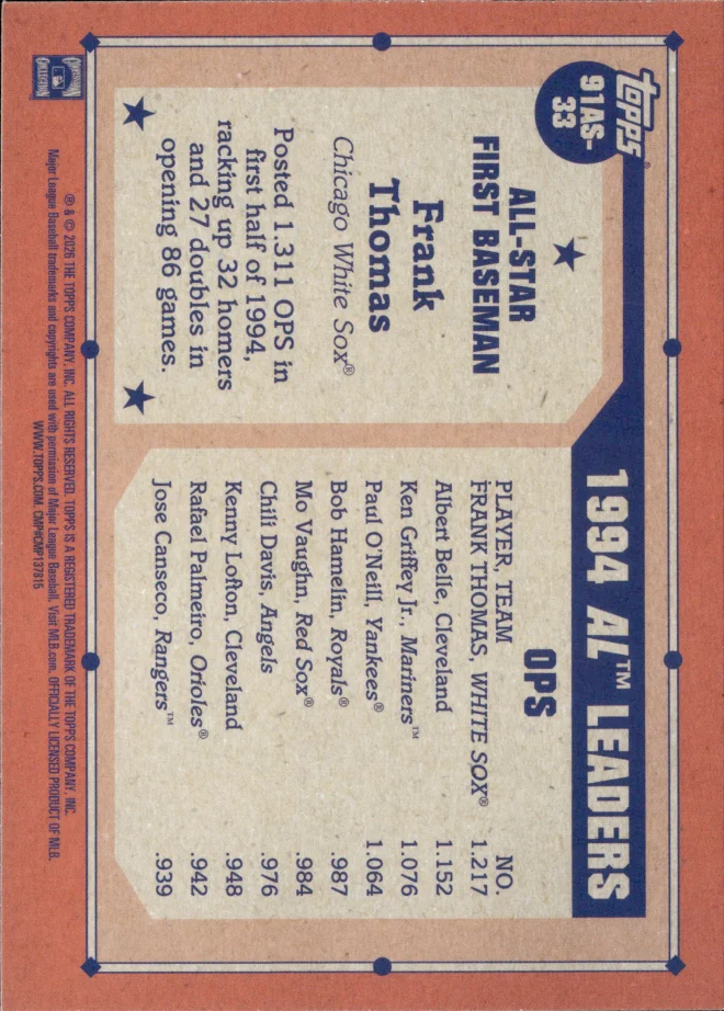 Frank Thomas card back