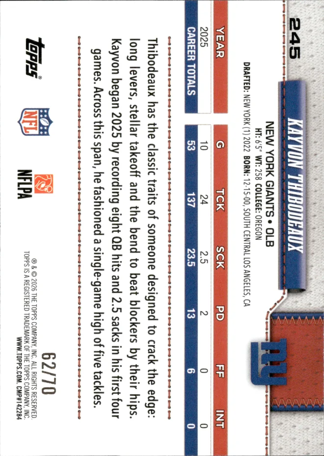 Kayvon Thibodeaux card back