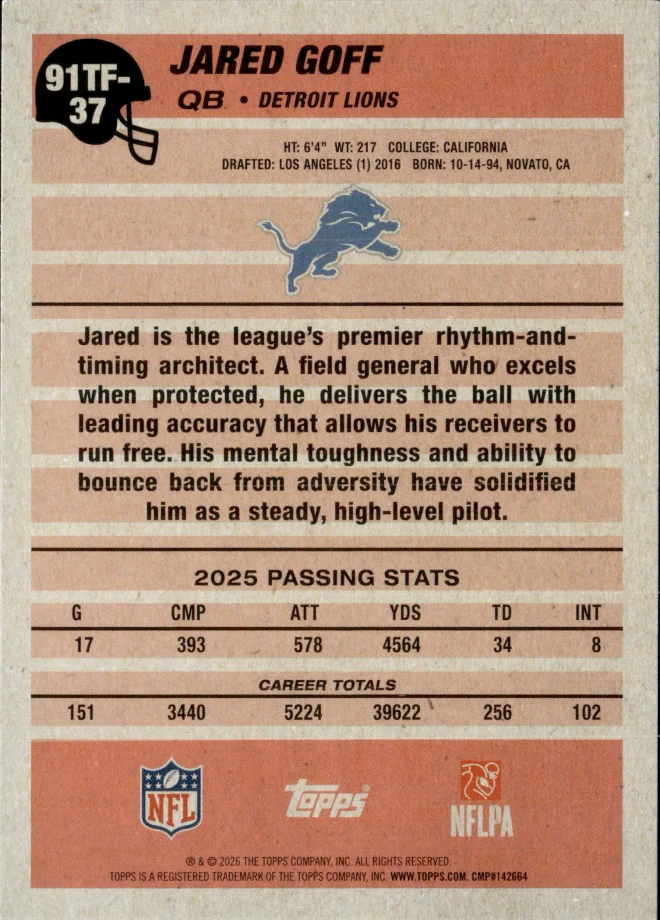 Jared Goff card back
