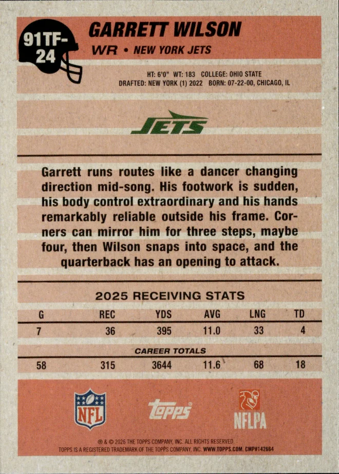 Garrett Wilson card back
