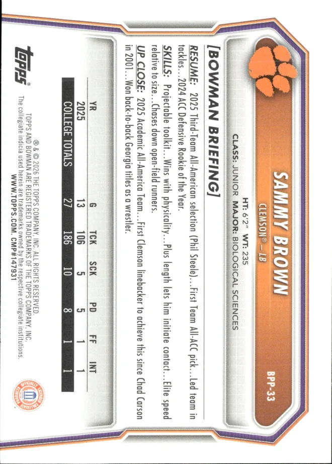 Sammy Brown card back