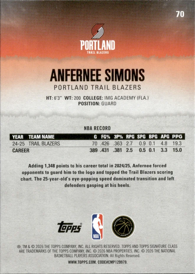 Anfernee Simons card back