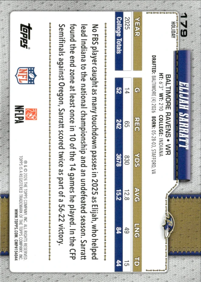 Elijah Sarratt card back