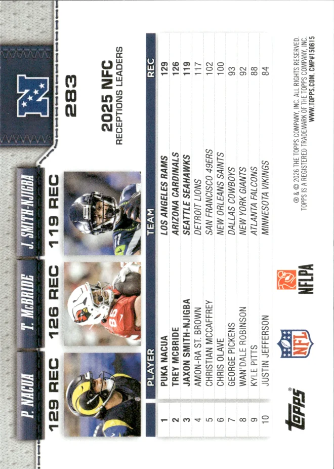 Puka Nacua / Trey McBride / Jaxon Smith-Njigba card back