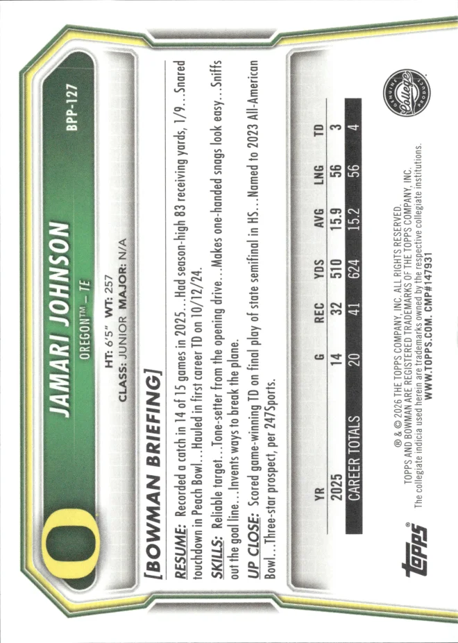 Jamari Johnson card back