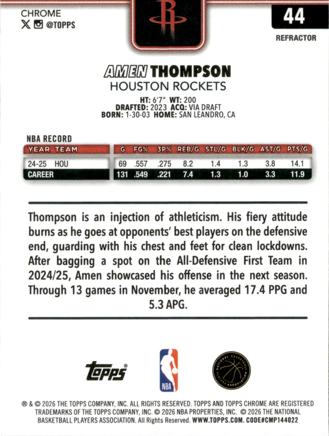 Amen Thompson card back