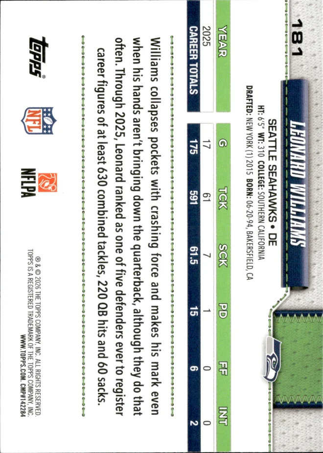 Leonard Williams card back