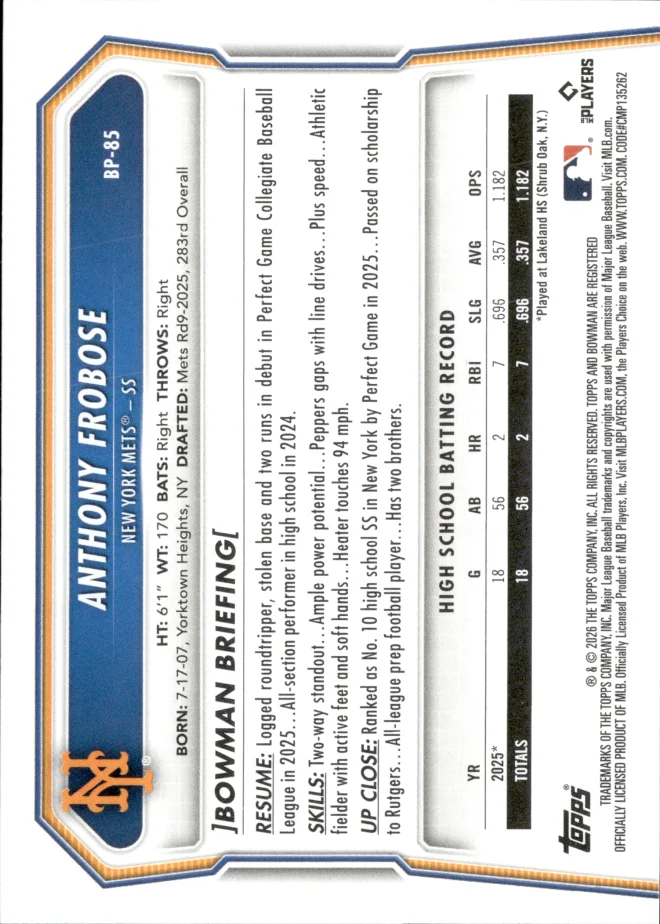 Anthony Frobose card back