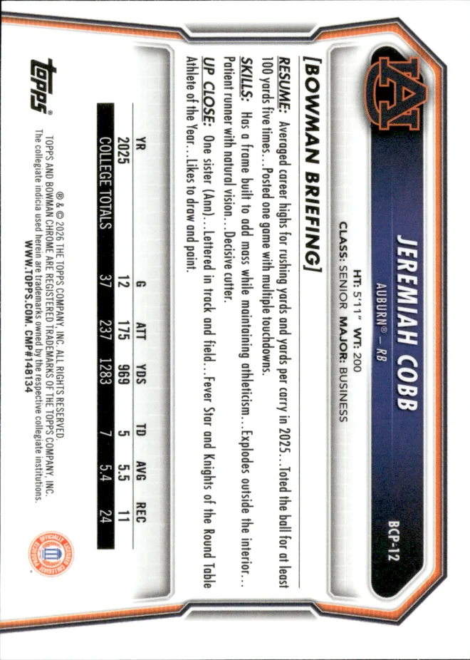 Jeremiah Cobb card back