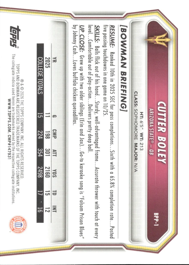Cutter Boley card back