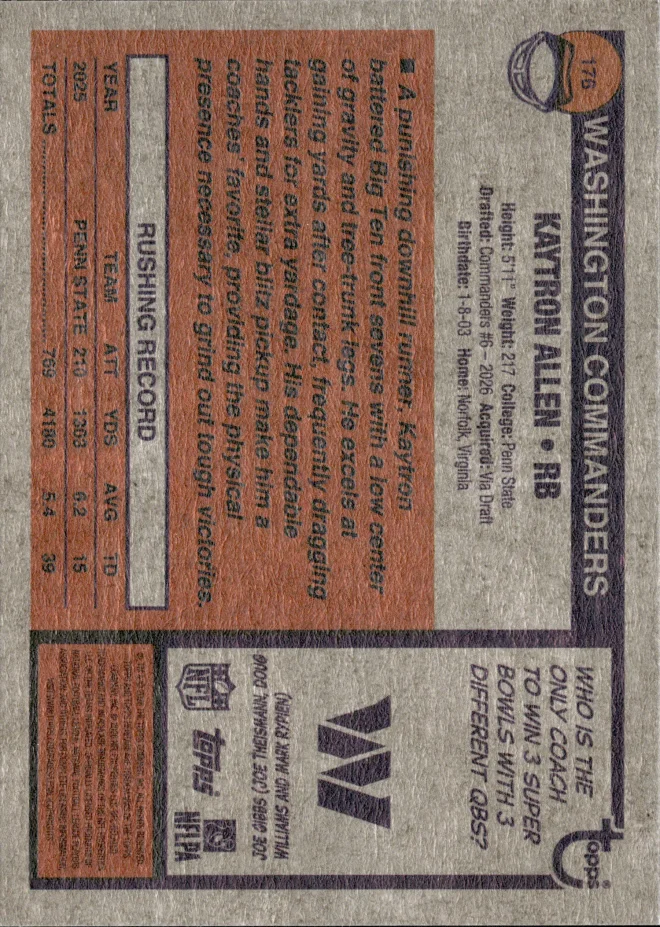 Kaytron Allen card back