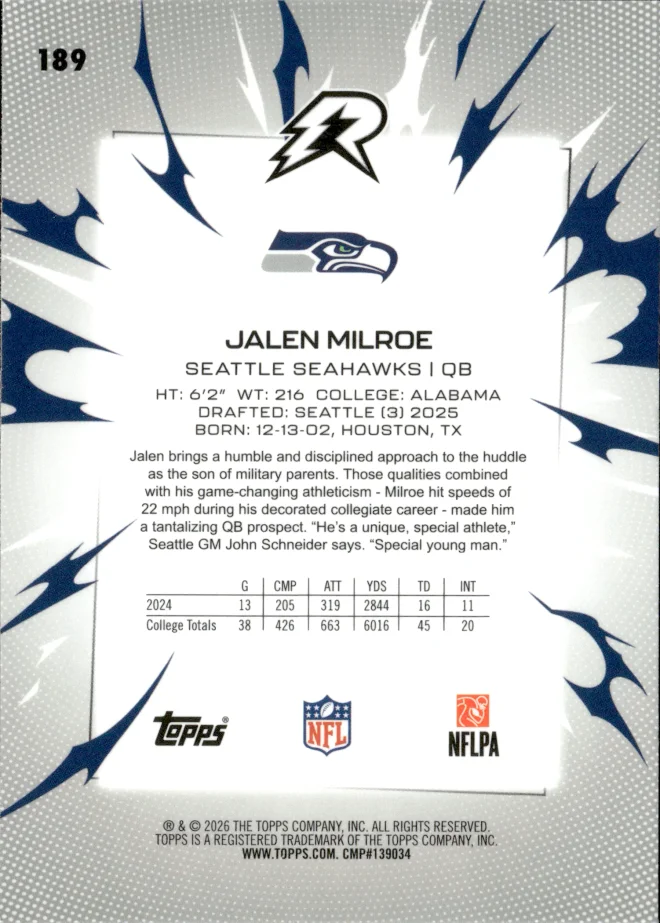 Jalen Milroe card back