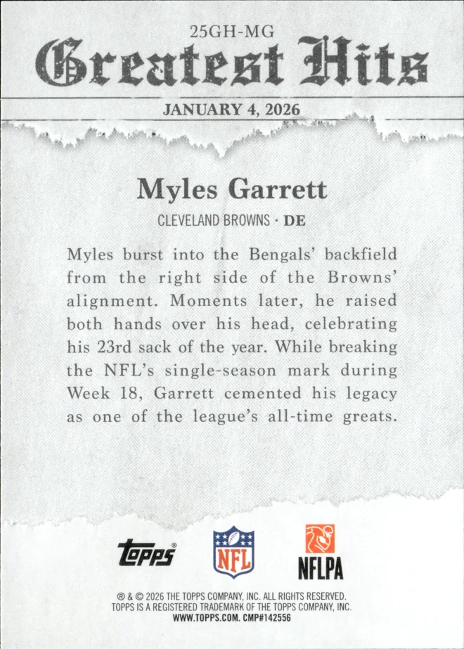 Myles Garrett card back