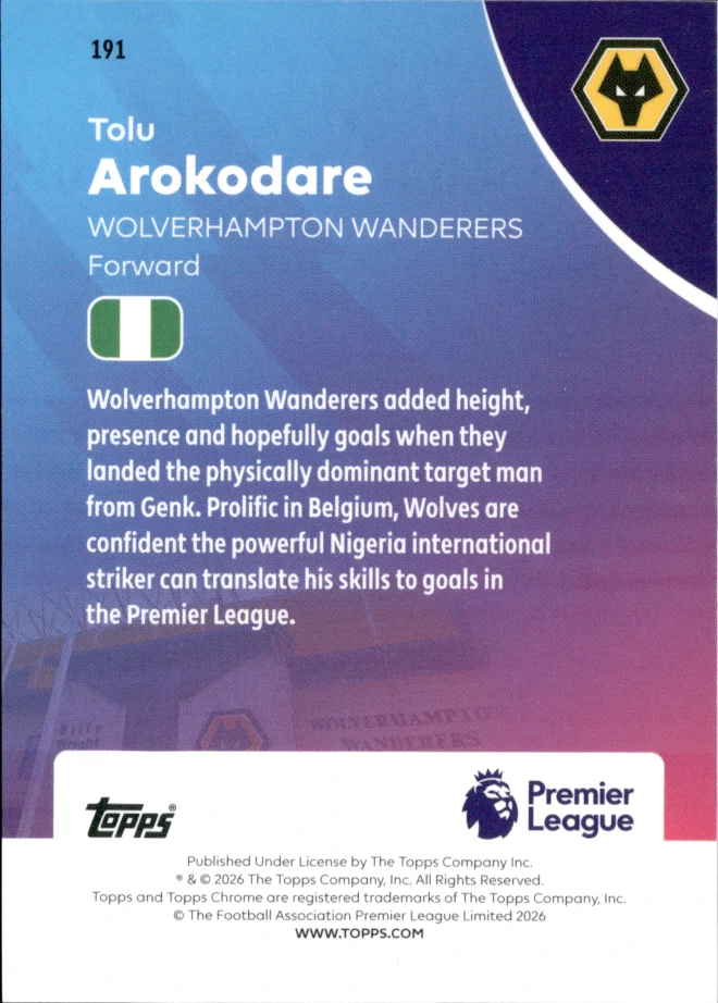 Tolu Arokodare card back