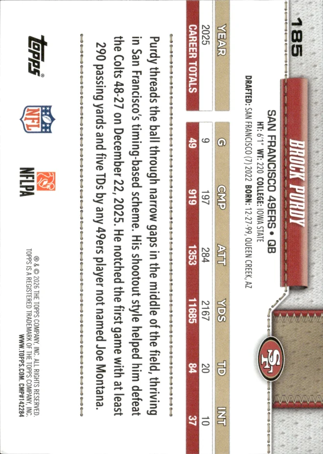Brock Purdy card back