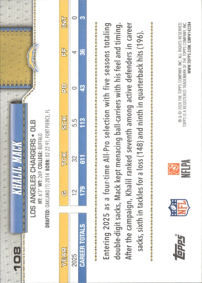 Khalil Mack card back