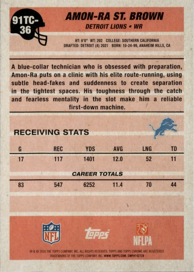 Amon-Ra St. Brown card back