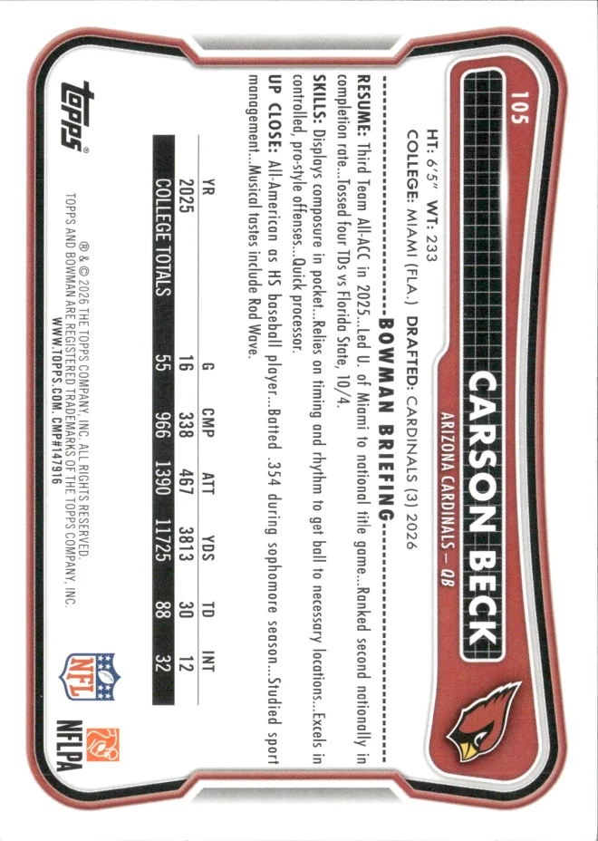 Carson Beck card back