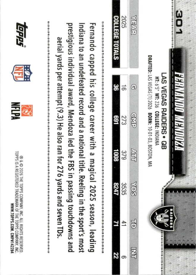Fernando Mendoza card back