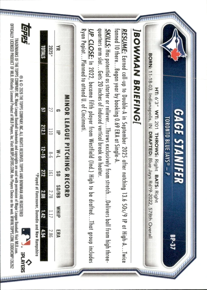 Gage Stanifer card back