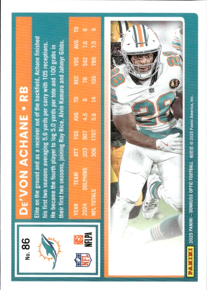 De'Von Achane card back