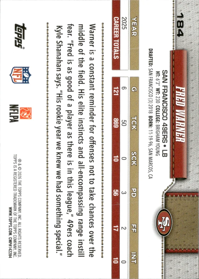 Fred Warner card back