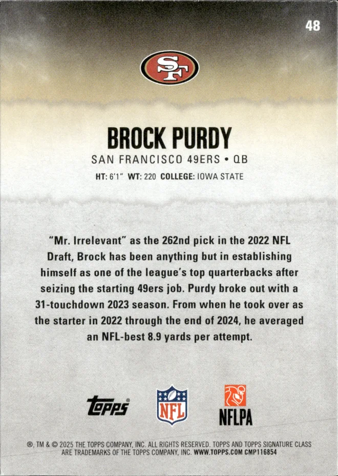 Brock Purdy card back