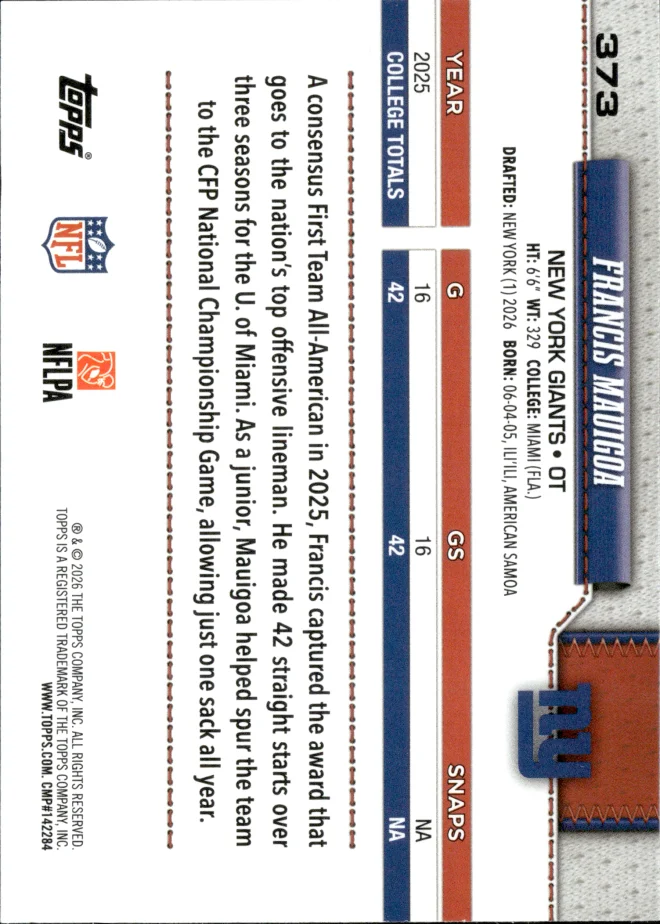 Francis Mauigoa card back