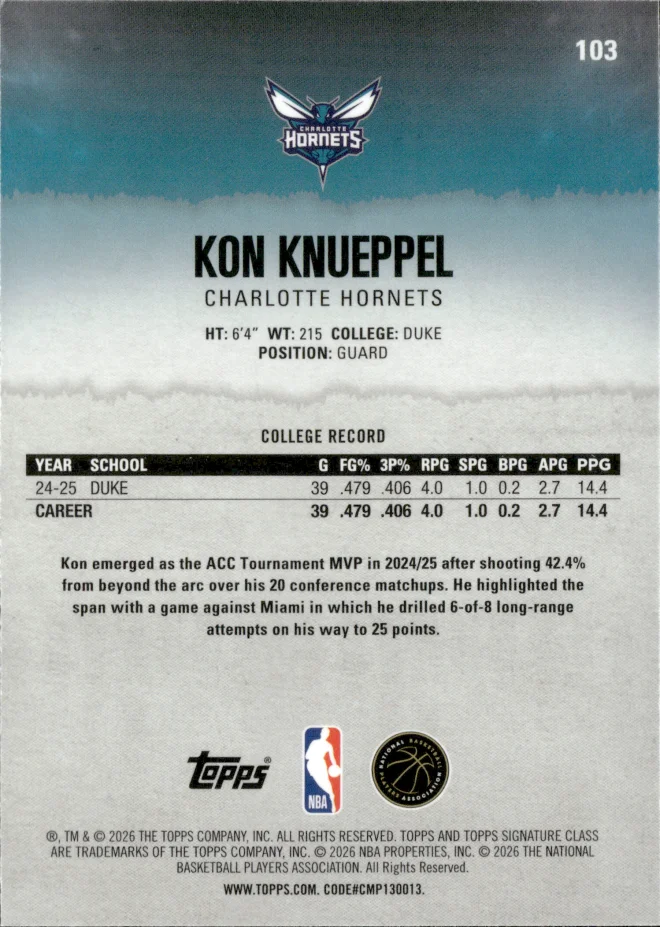 Kon Knueppel card back