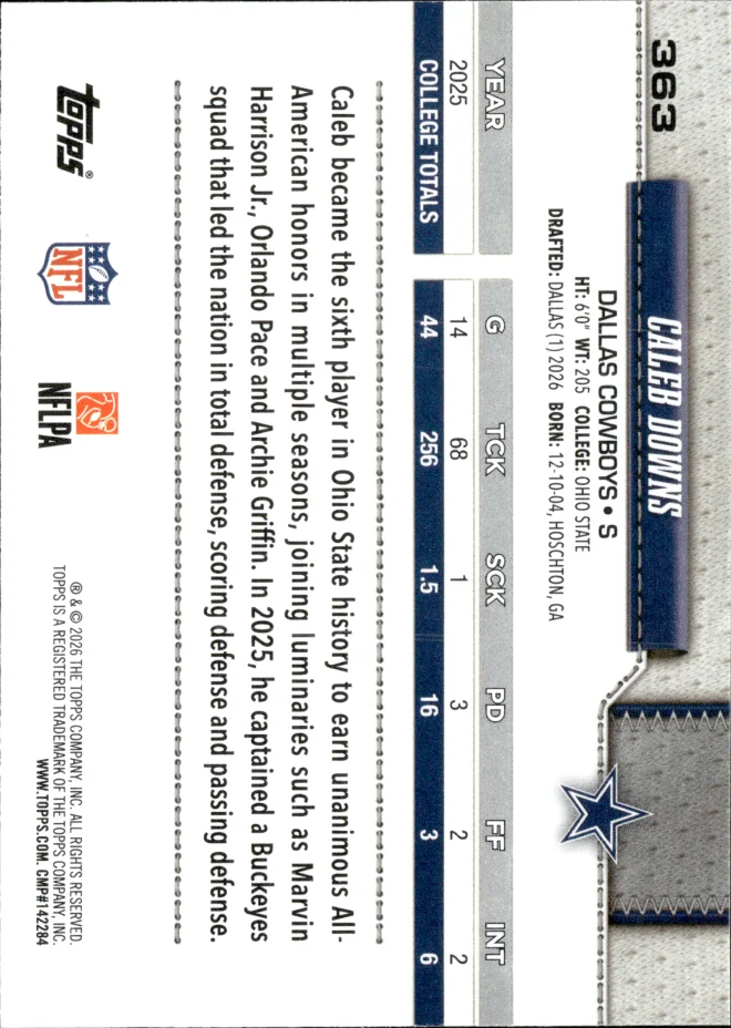 Caleb Downs card back
