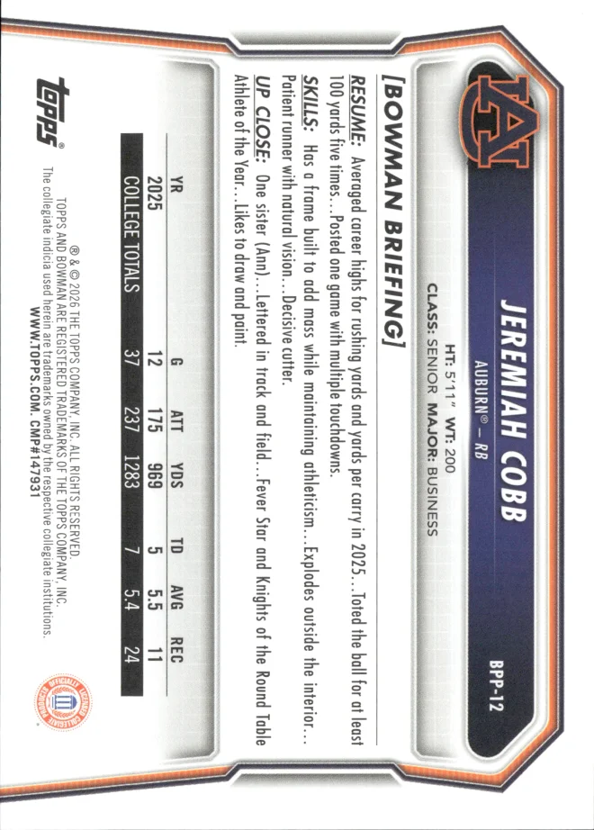 Jeremiah Cobb card back